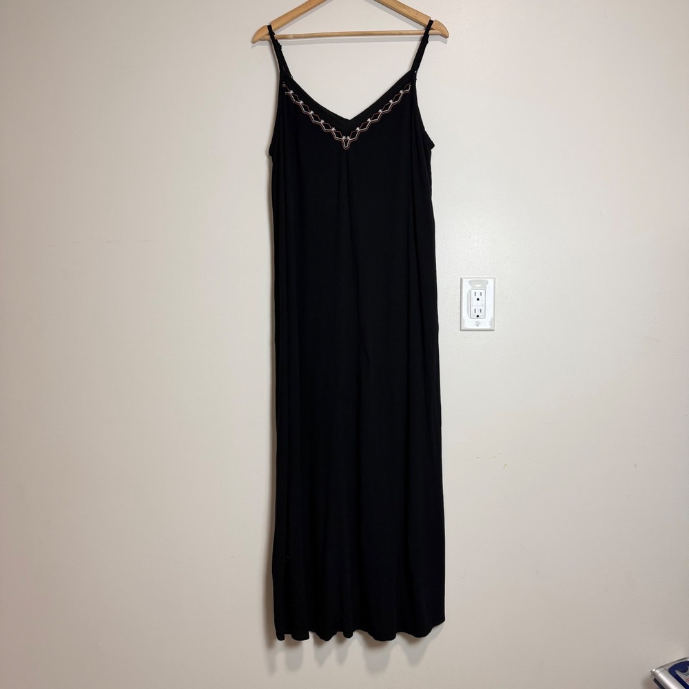Penn Penningtons Embroidered V-Neck Maxi Dress Black Womens 1X Boho